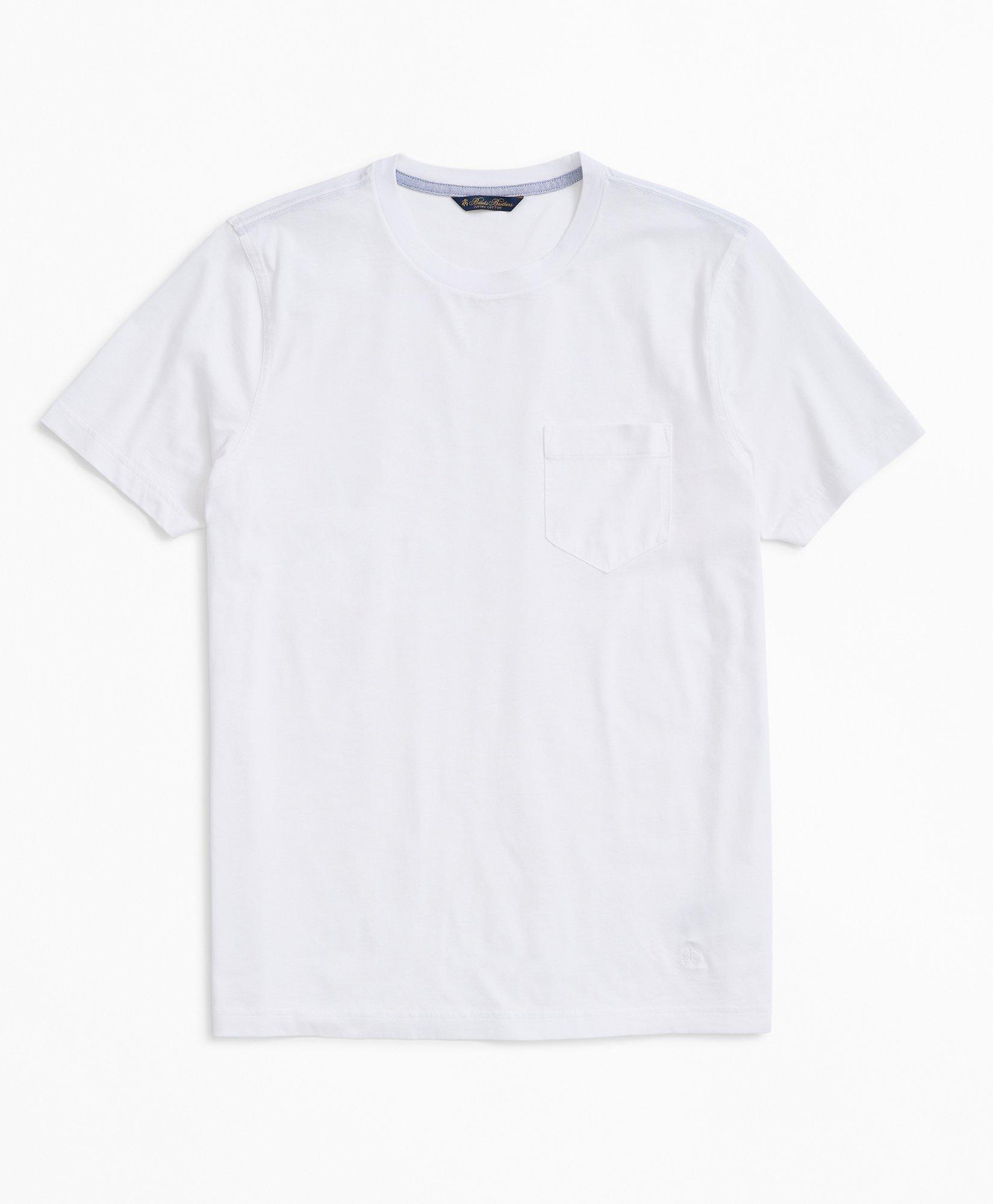 Brooks Brothers Washed Supima Cotton Pocket Crewneck T-shirt In White