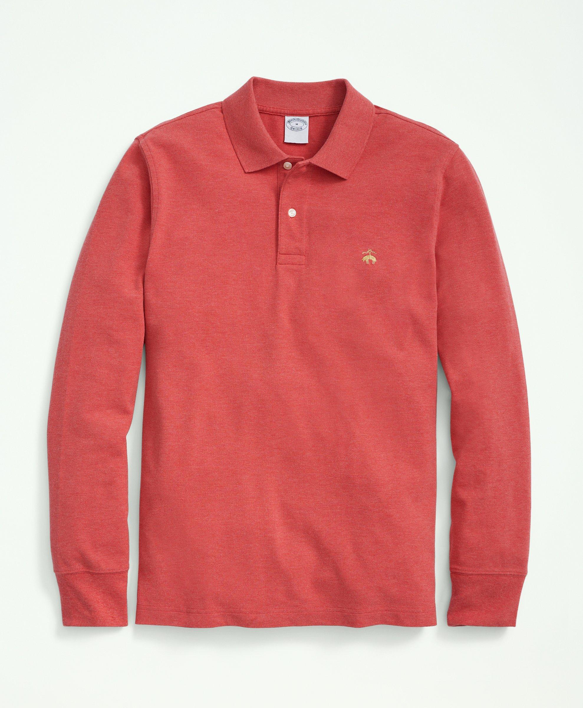 Brooks Brothers Golden Fleece Stretch Supima Long-sleeve Polo Shirt | Medium Red Heather | Size Small