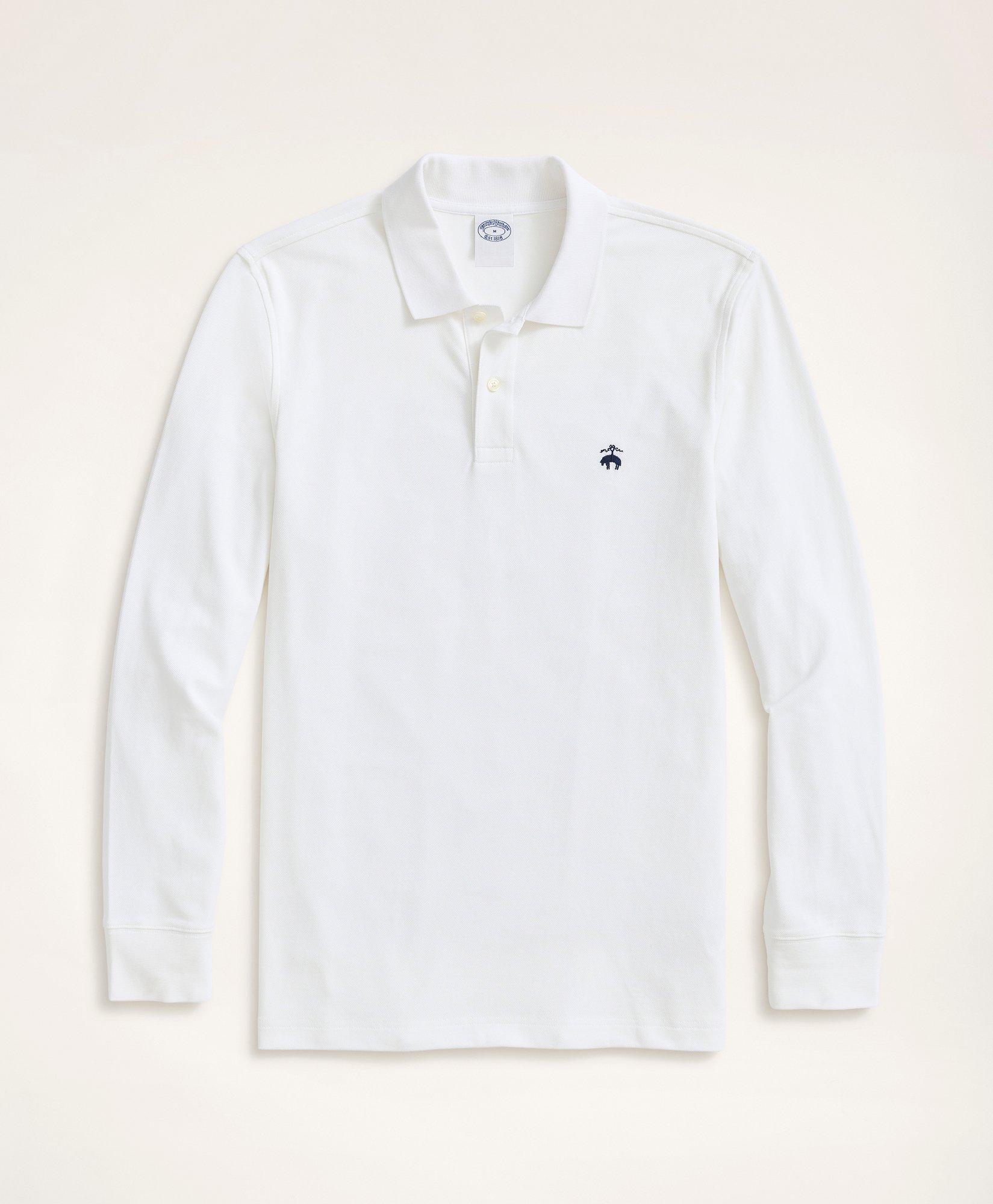 Brooks Brothers Golden Fleece Stretch Supima Long-sleeve Polo Shirt In White