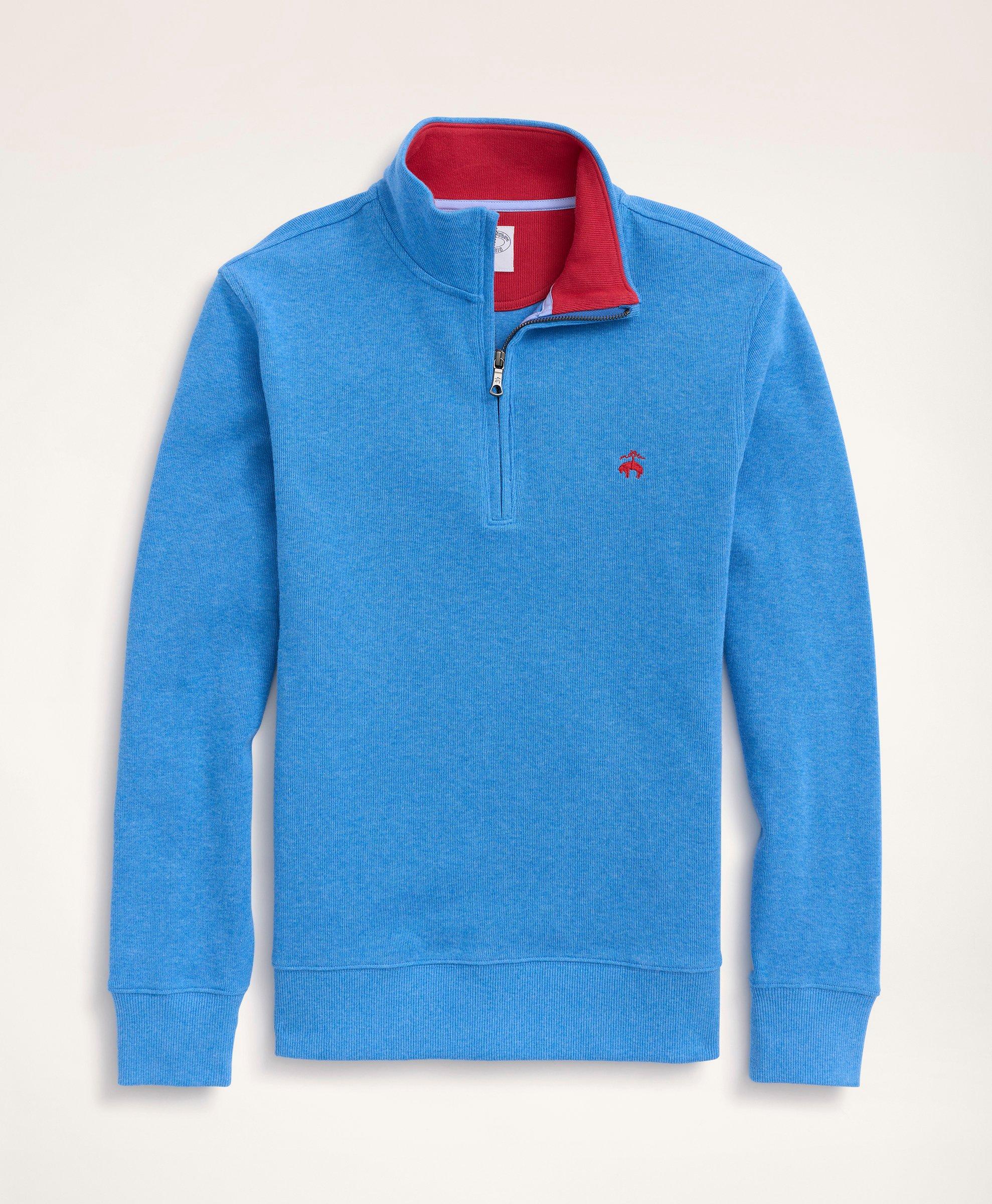 Brooks Brothers Ribbed French Terry Half-zip | Blue Heather | Size Small