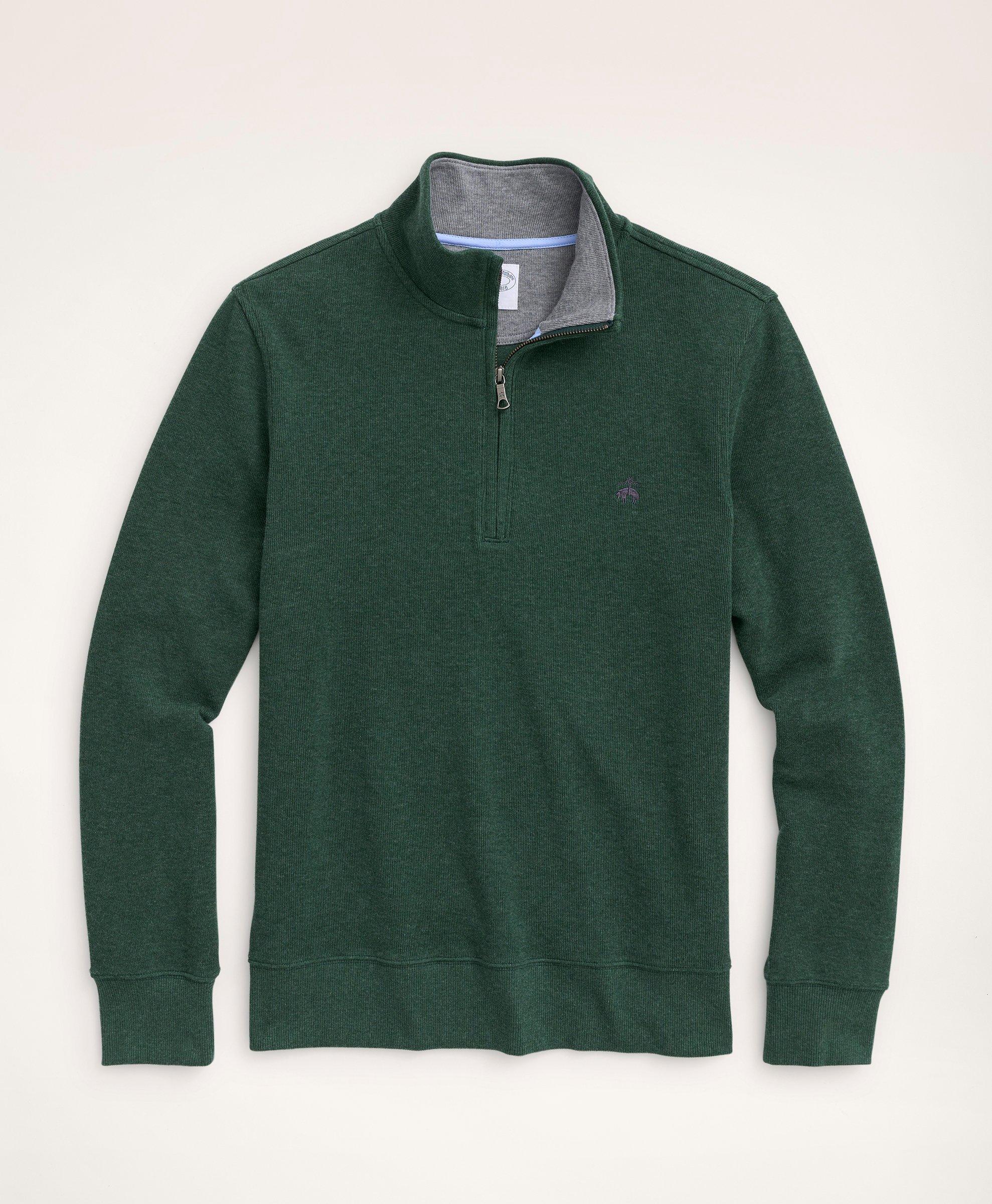 Brooks Brothers Ribbed French Terry Half-zip | Dark Green Heather | Size Xs
