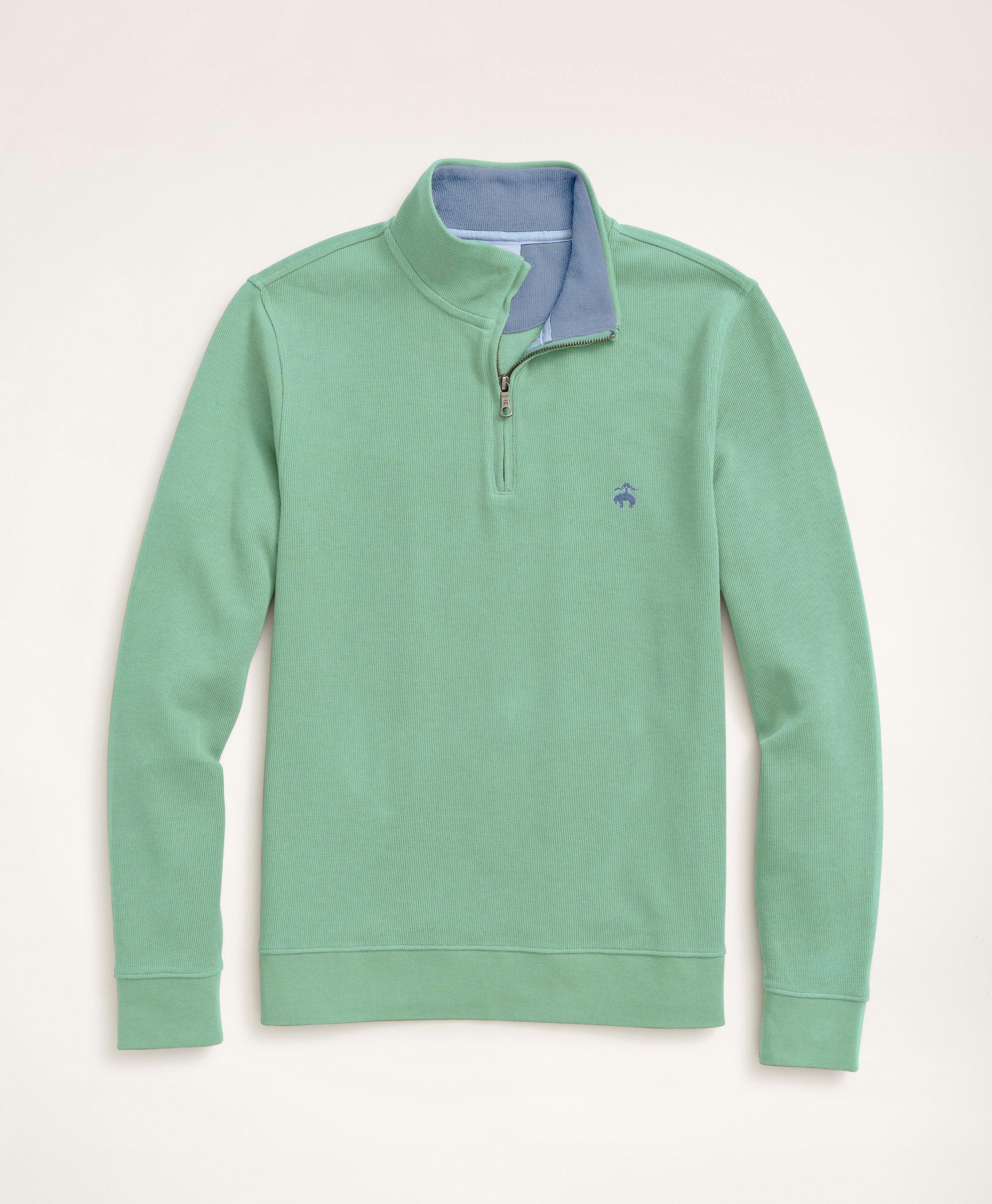 Brooks Brothers Ribbed French Terry Half-zip | Green | Size Large