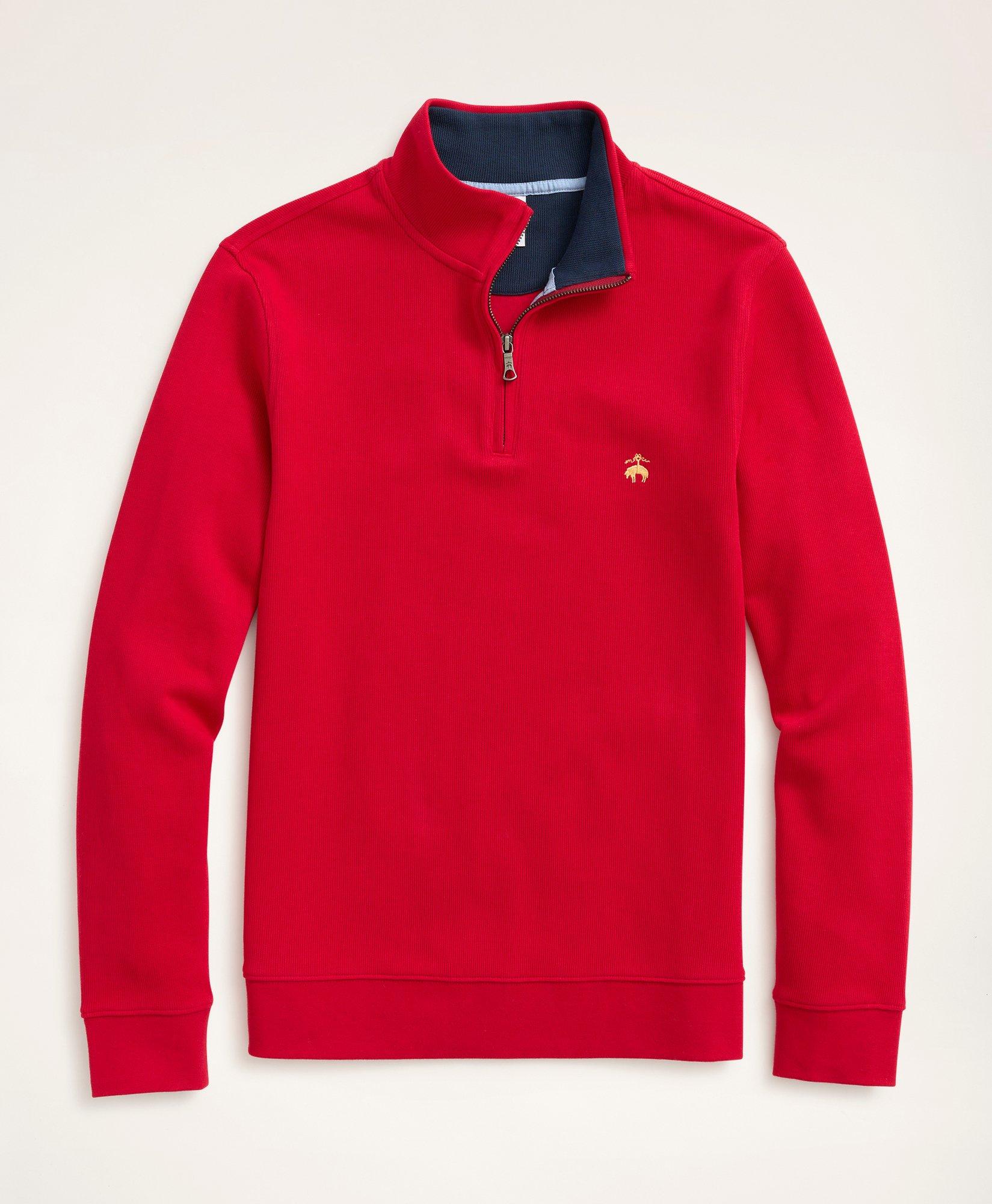 Brooks Brothers Ribbed French Terry Half-zip | Red | Size Medium