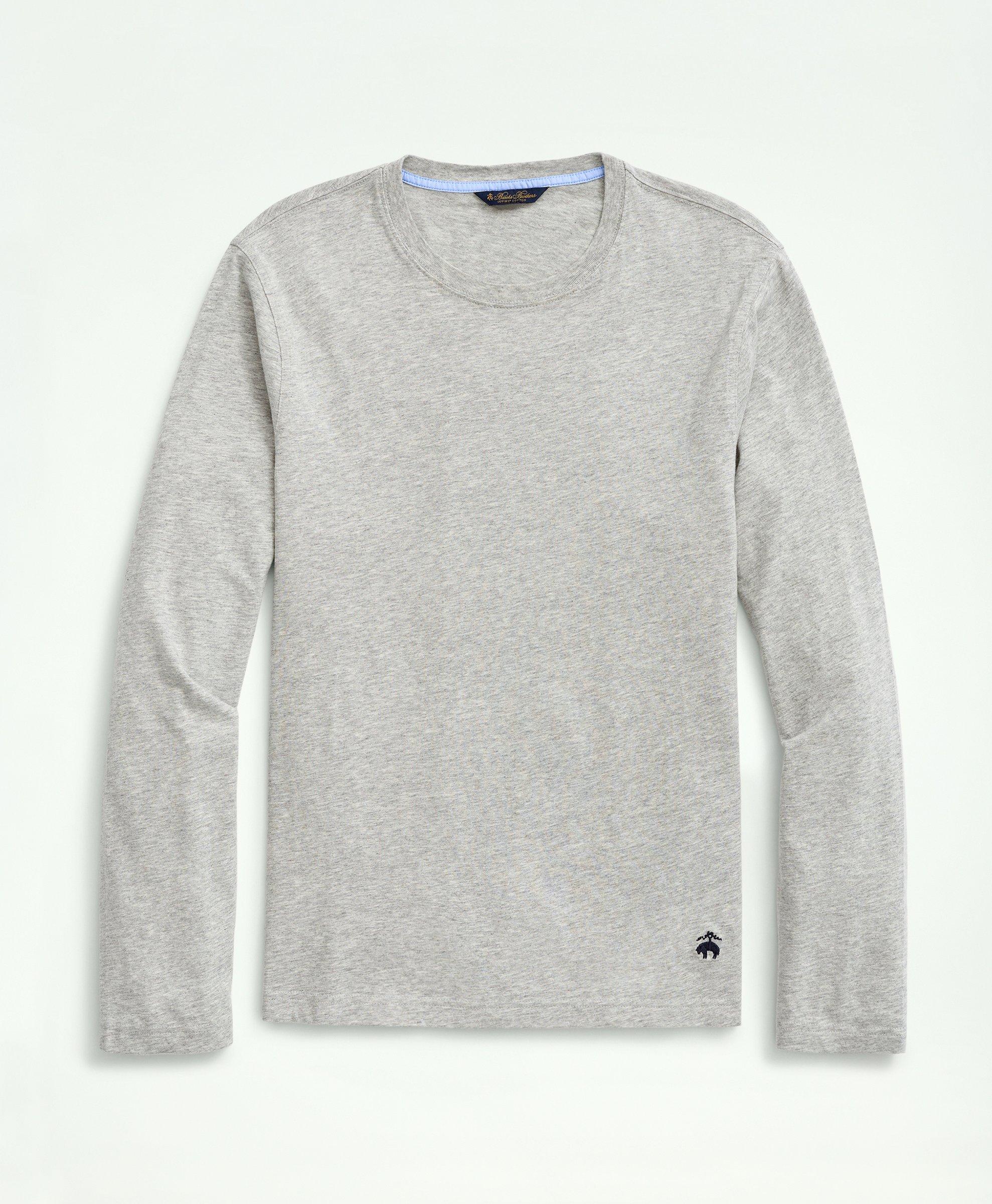 Brooks Brothers Supima Cotton Long-sleeve Logo T-shirt In Grey Heather