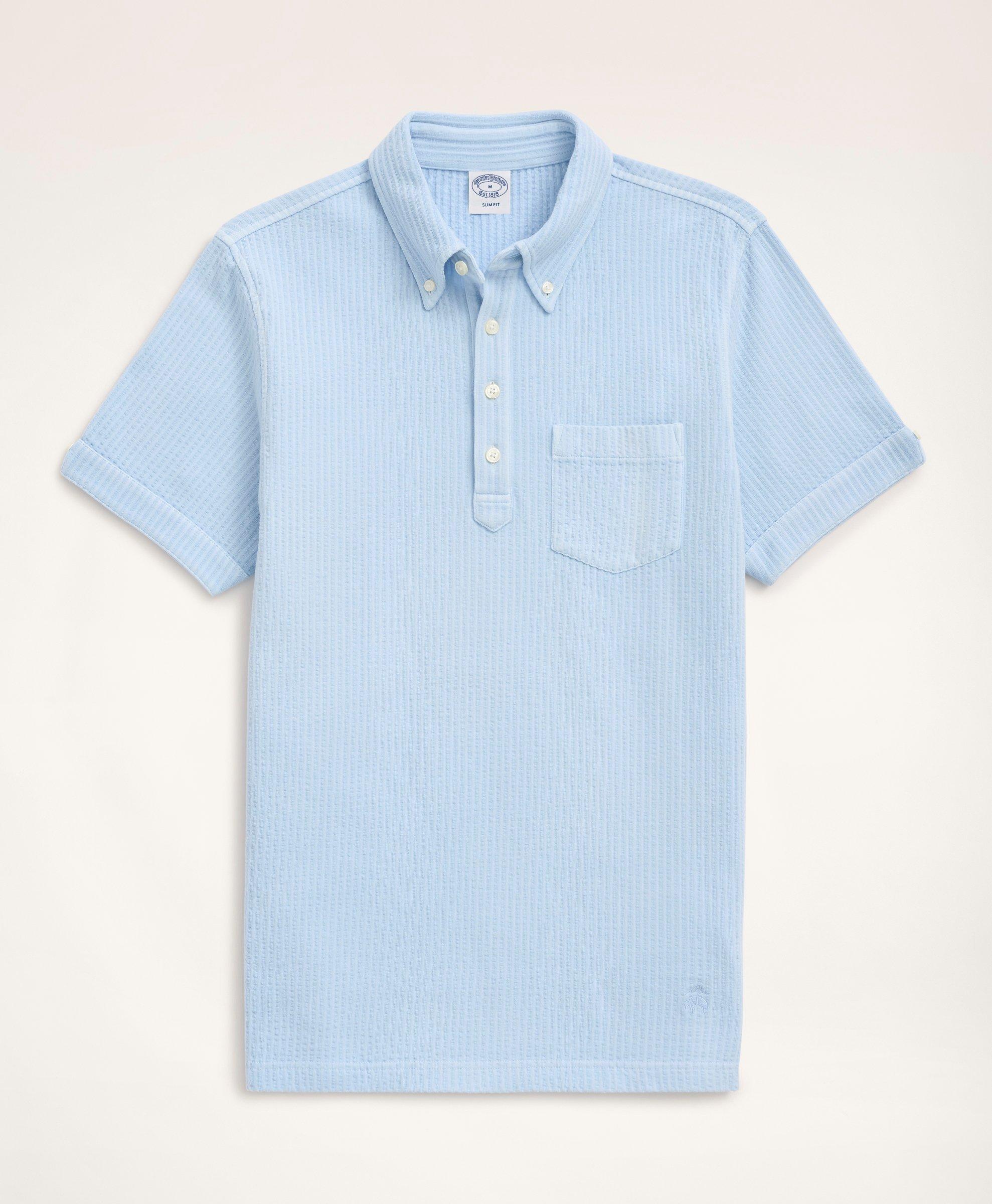 Stretch Cotton Seersucker Polo Shirt