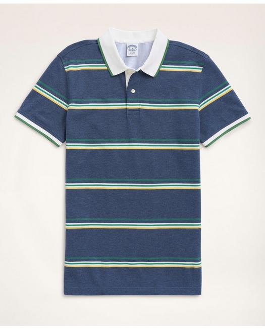 Brooks Brothers Slim-fit Stretch Cotton Striped Polo Shirt | Dark Blue Heather | Size Xs