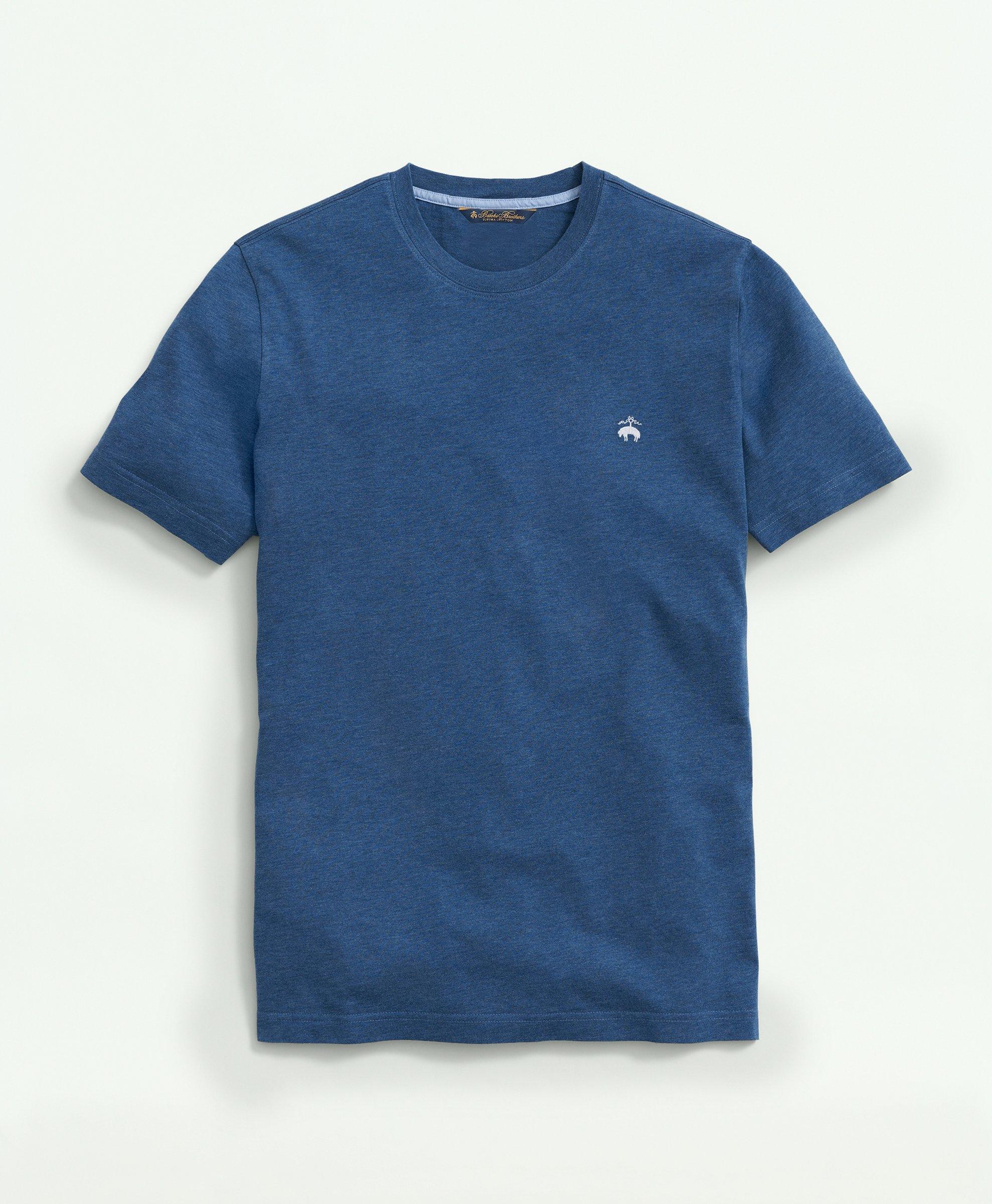 Brooks Brothers Washed Supima Cotton Logo Crewneck T-shirt | Dark Denim Heather | Size Small