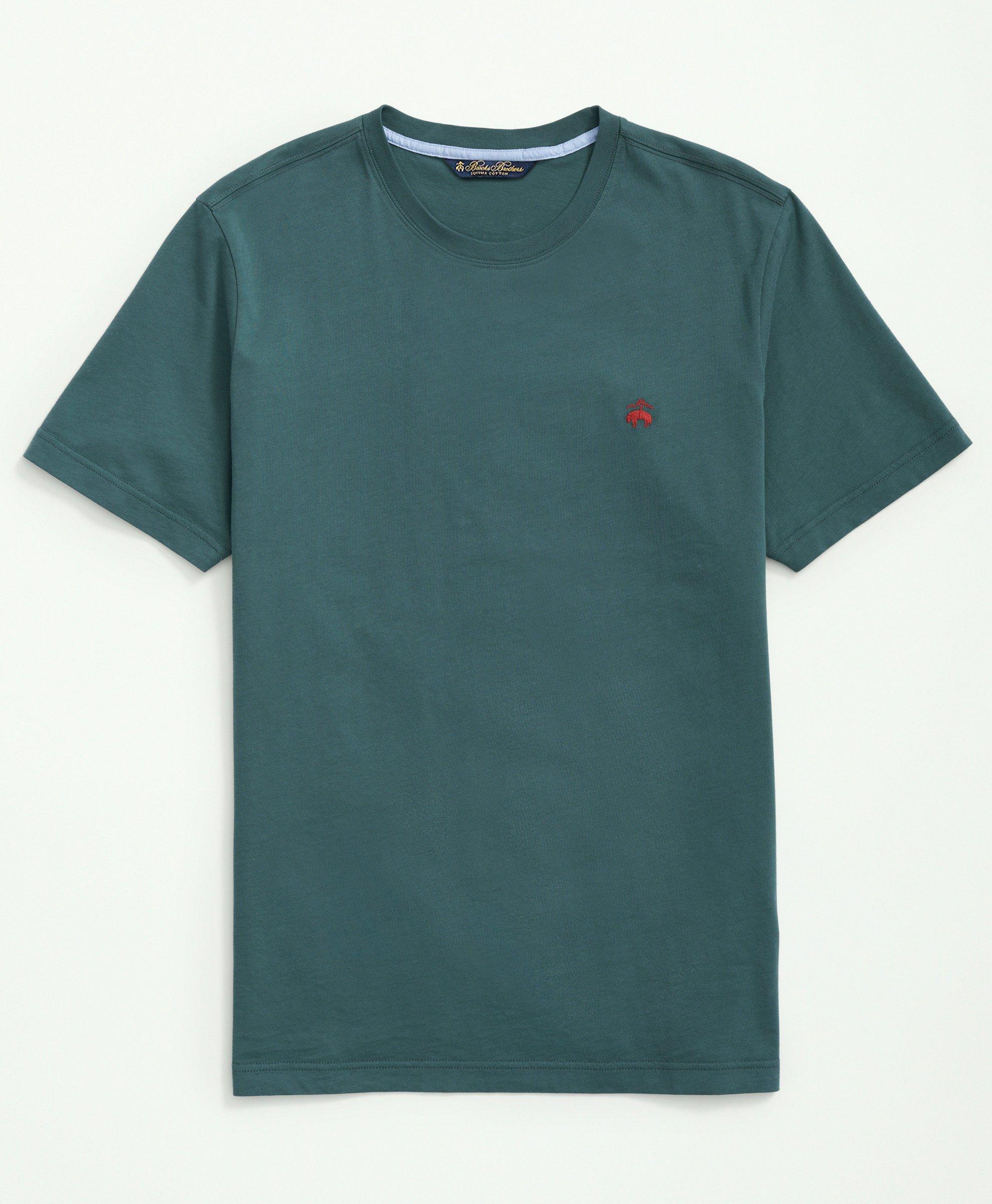 Brooks Brothers Washed Supima Cotton Logo Crewneck T-shirt | Dark Green | Size Large
