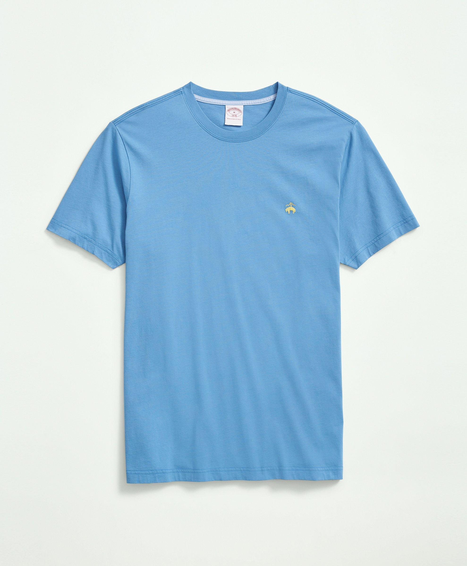 Brooks Brothers Washed Supima Cotton Logo Crewneck T-shirt | Light Blue | Size Medium
