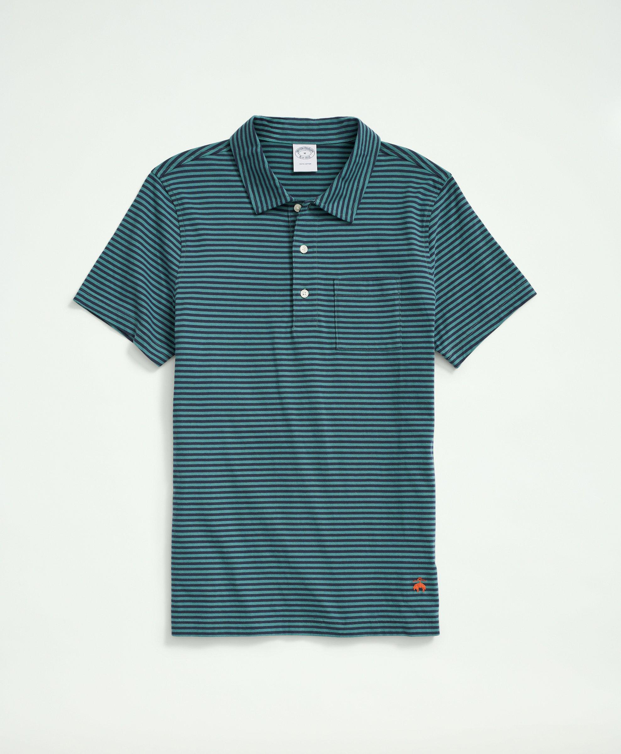 Brooks Brothers Vintage Washed Cotton Feeder Stripe Polo Shirt | Navy/green | Size Xs In Green,navy