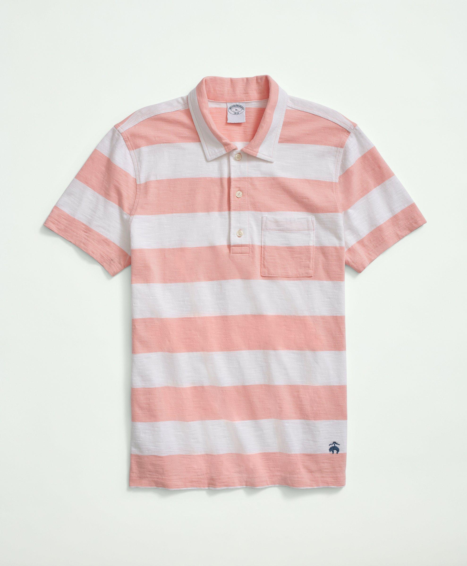 Brooks Brothers Vintage Washed Cotton Stripe Polo Shirt | Red | Size Xl