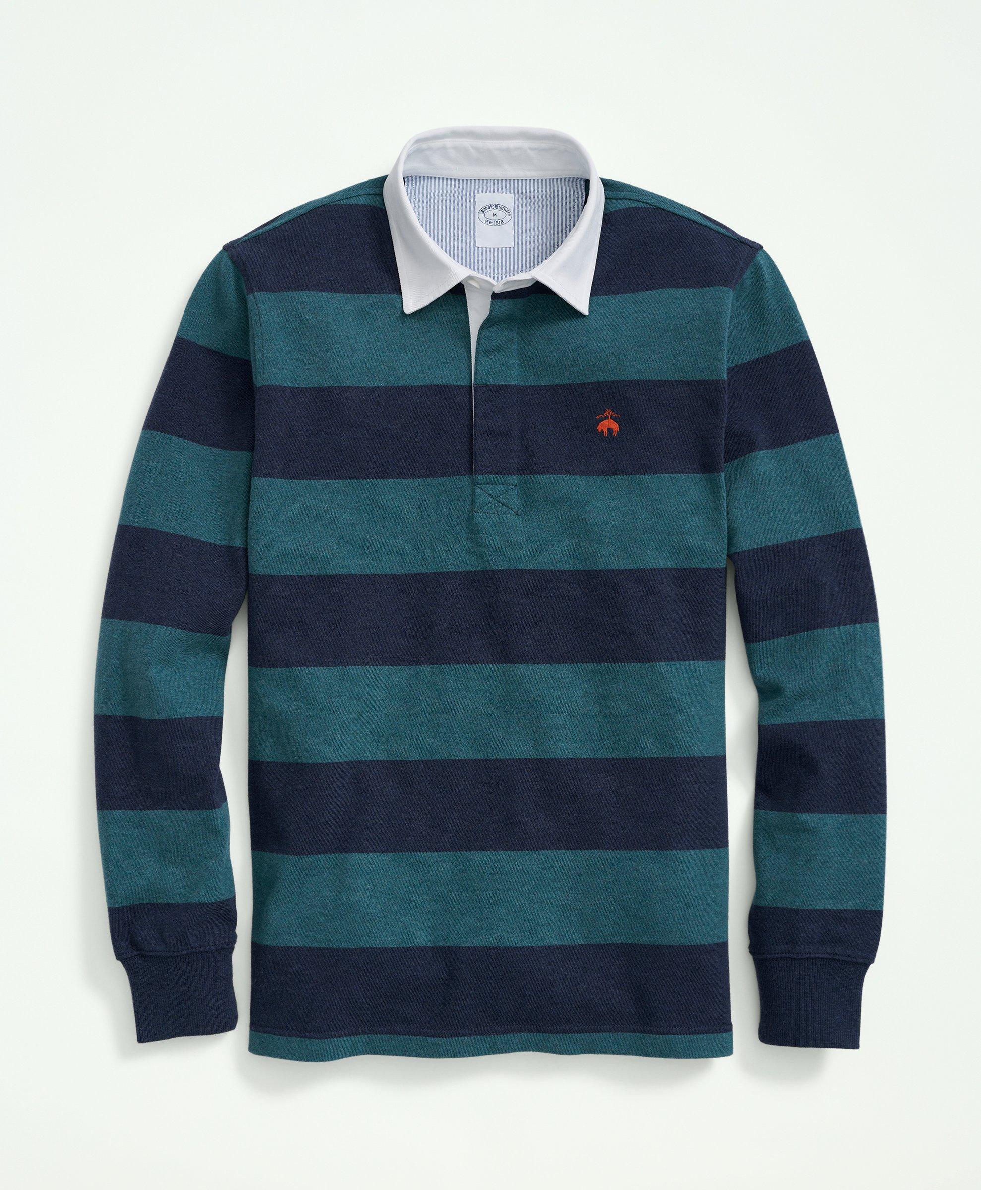 Brooks Brothers Cotton Striped Rugby | Green/blue | Size Medium In Green,blue