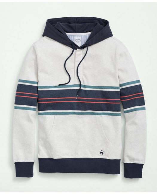 BROOKS BROTHERS COTTON CHEST STRIPE HOODIE | WHITE | SIZE 2XL