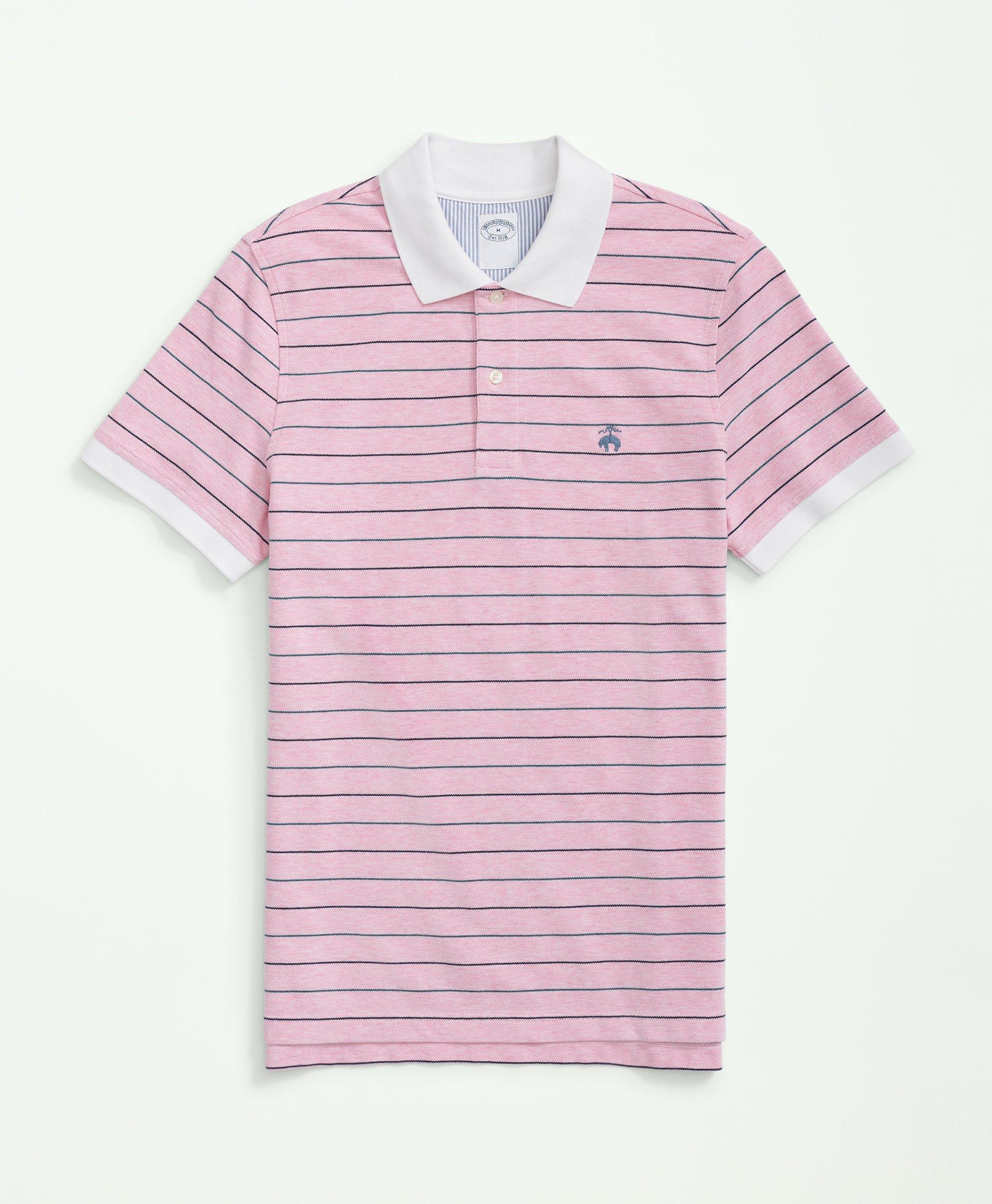 Brooks Brothers Supima Cotton Multi-stripe Polo Shirt | Pink | Size Small