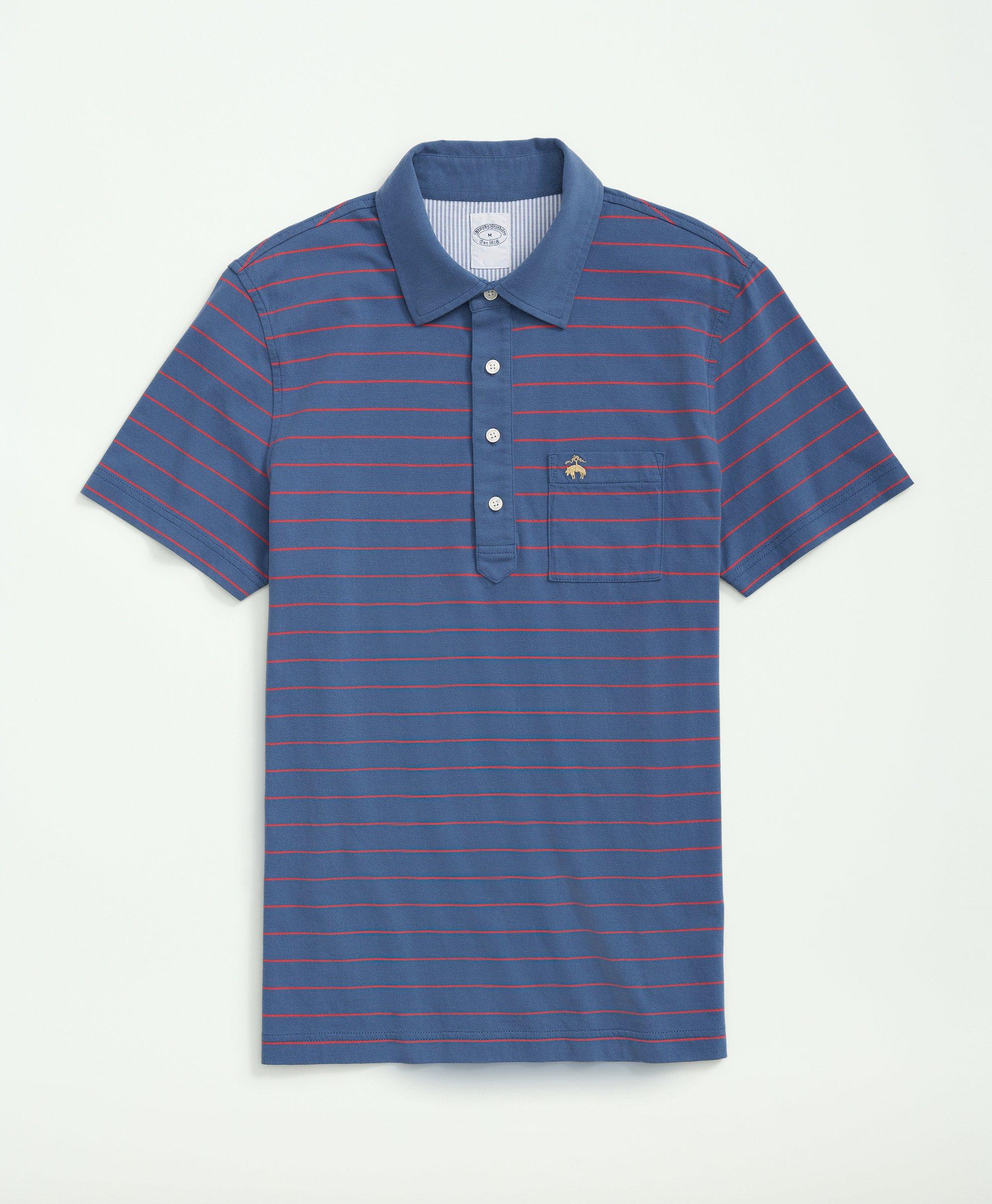 Brooks Brothers Peached Cotton Striped Vintage Polo Shirt | Blue | Size 2xl