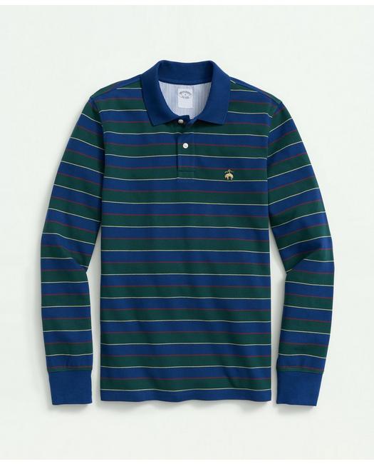 Brooks Brothers Golden Fleece Stretch Supima Cotton Pique Long-sleeve Striped Polo Shirt | Green | Size Small