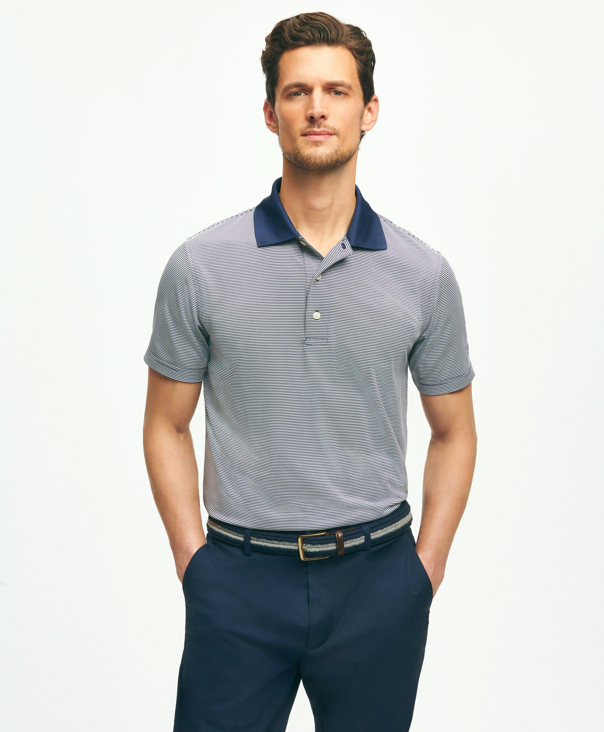 Brooks Brothers Performance Series Micro Stripe Jersey Polo Shirt In Navy