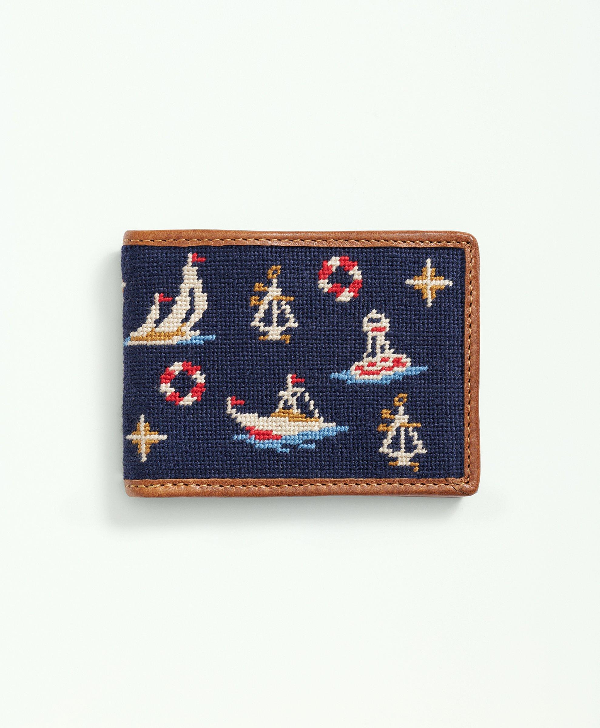 Brooks Brothers Smathers & Branson Cotton Needlepoint Nautical Wallet In Multicolor