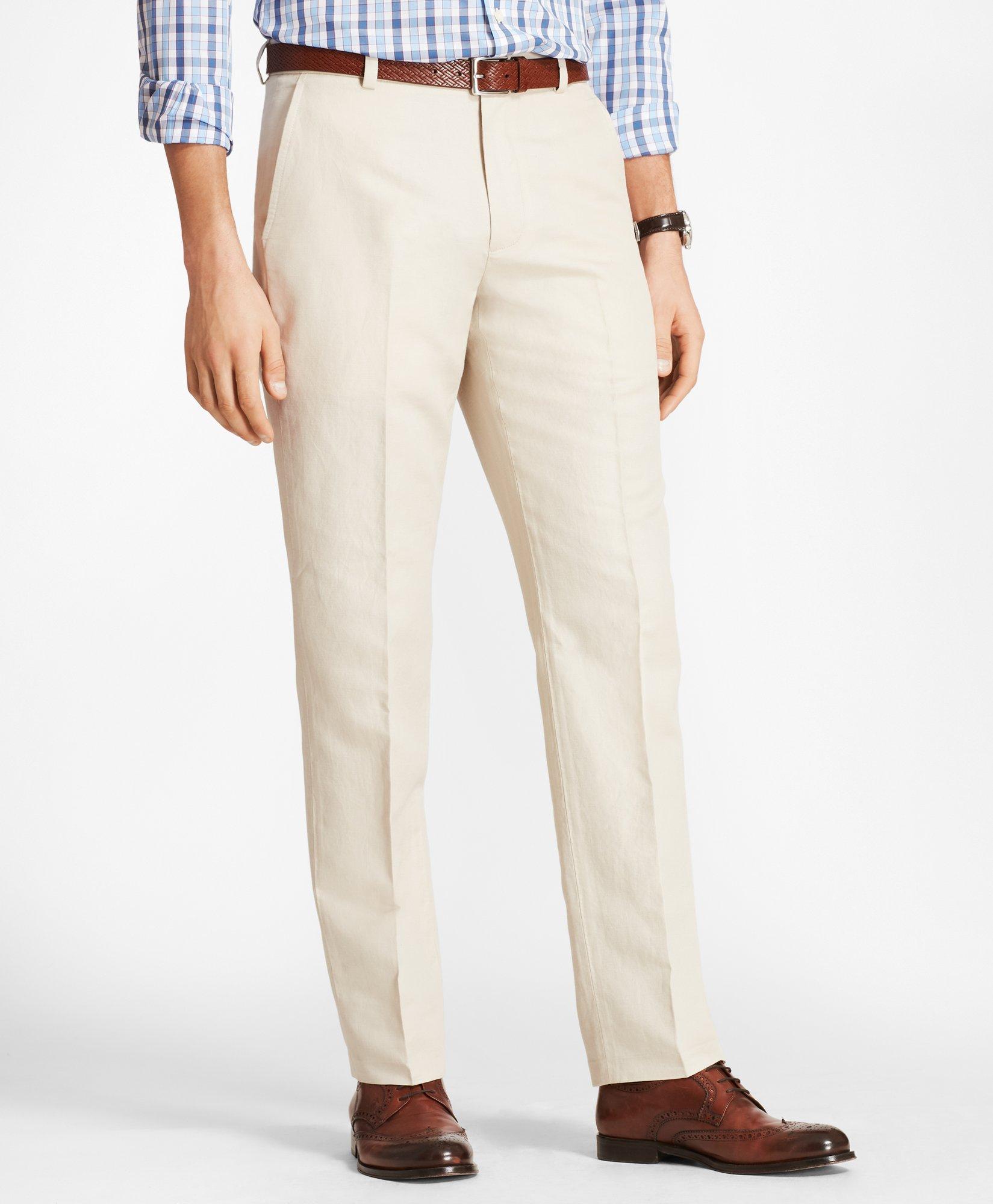 Brooks Brothers Clark Fit Linen And Cotton Chino Pants | Oatmeal | Size 28 32