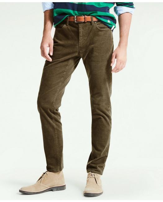 Shop Brooks Brothers Slim Fit Five-pocket Stretch Corduroy Pants | Olive | Size 42 30