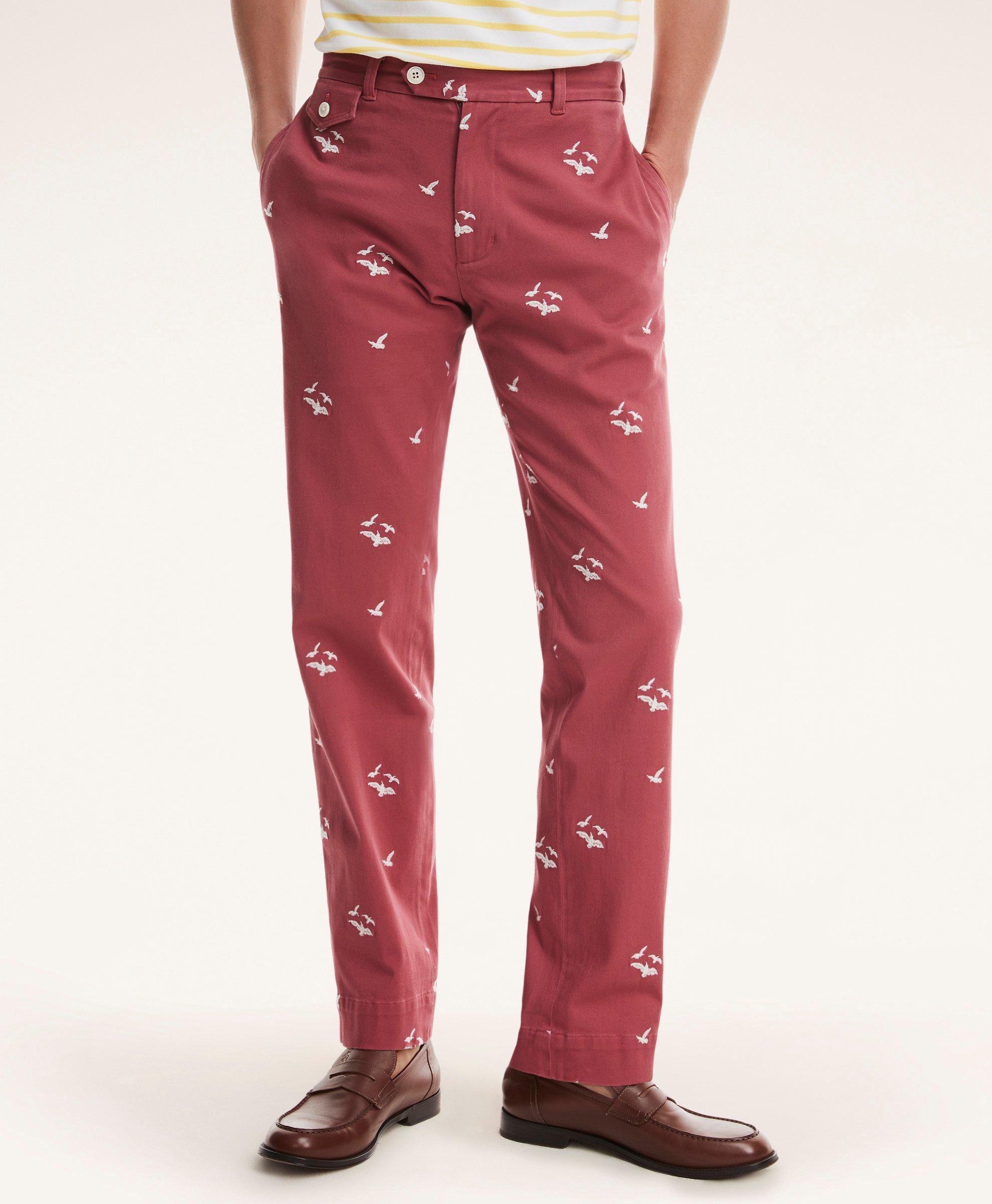 Brooks Brothers Milano Slim-fit Stretch Cotton Seagull Embroidered Chinos | Pink | Size 32 32