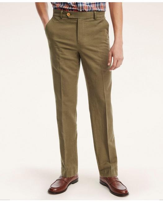 Brooks Brothers Milano Slim-fit Stretch Cotton Linen Chino Pants | Olive | Size 30 32