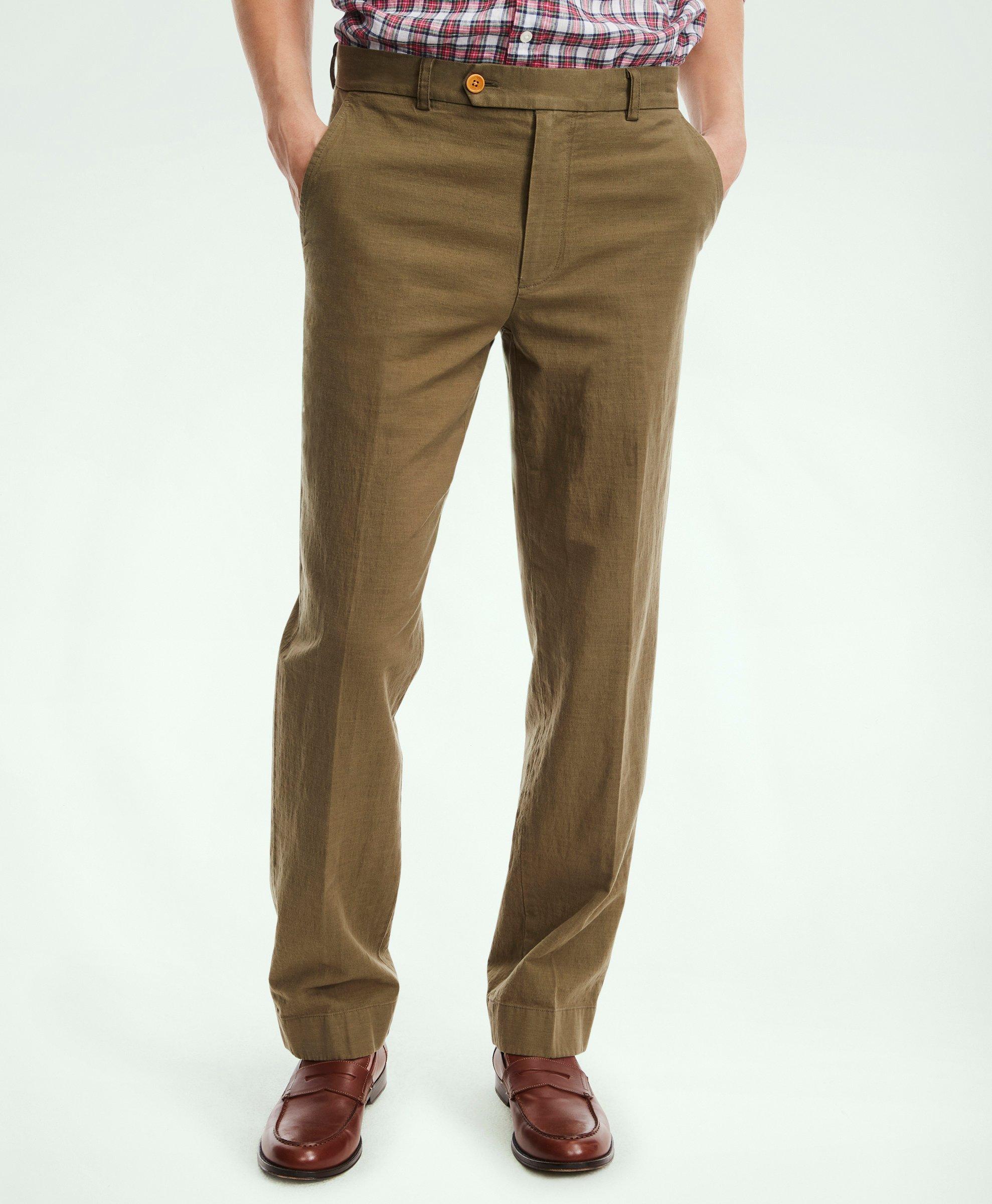 Brooks Brothers Clark Straight-fit Stretch Cotton Linen Chino Pants | Olive | Size 30 30