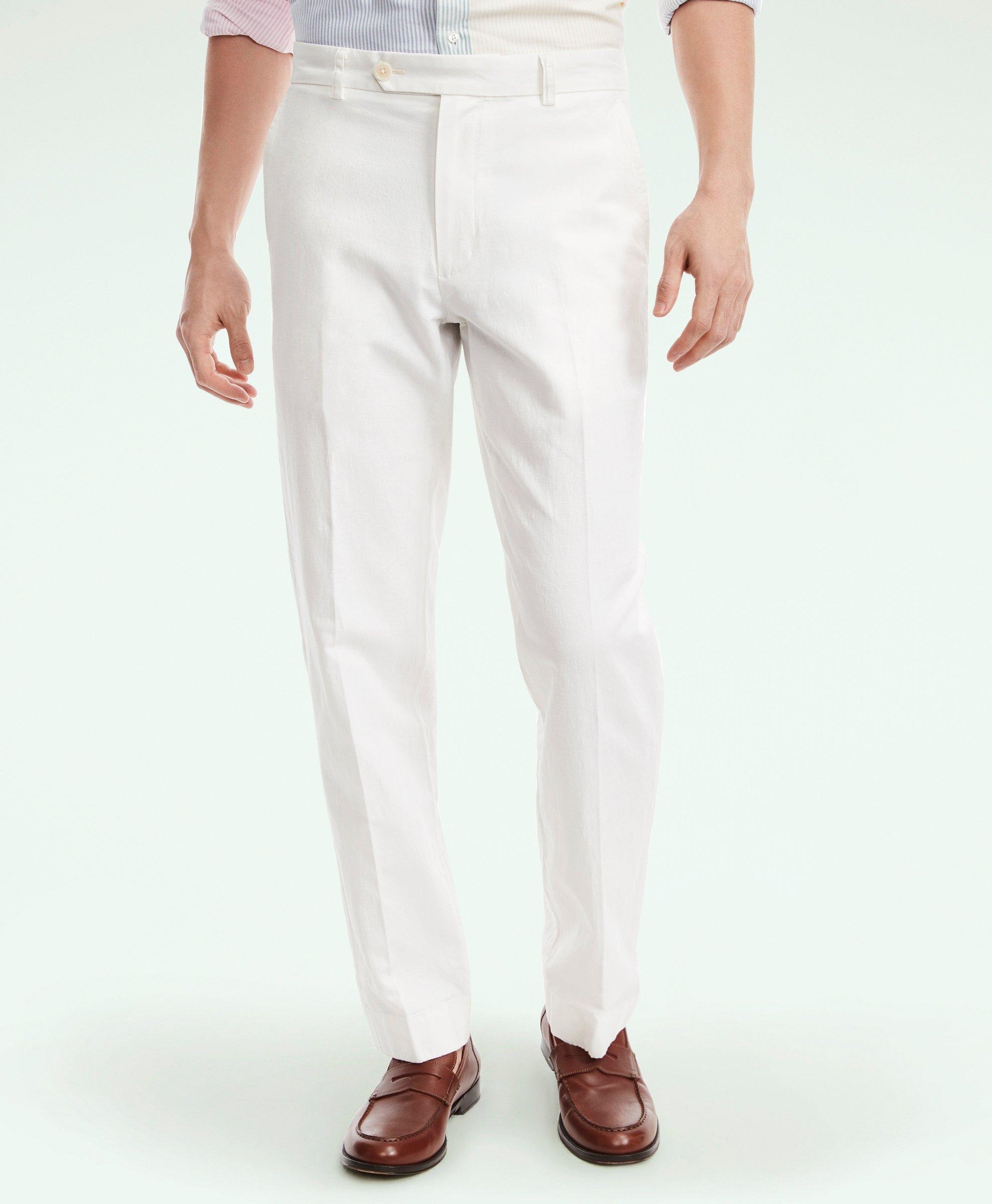 Brooks Brothers Clark Straight-fit Stretch Cotton Linen Chino Pants | White | Size 32 32