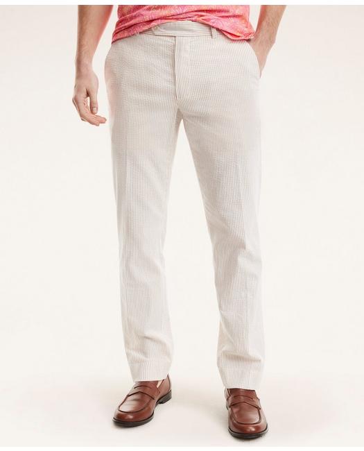 Brooks Brothers Clark Straight-fit Cotton Seersucker Pants | Beige | Size 28 32