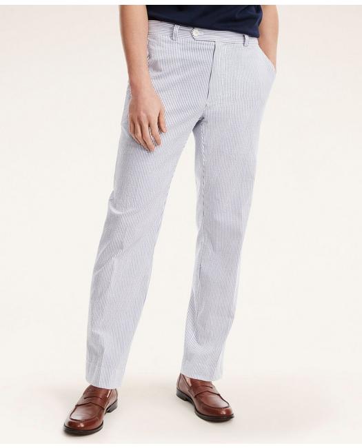Brooks Brothers Clark Straight-fit Cotton Seersucker Pants | Blue | Size 30 30