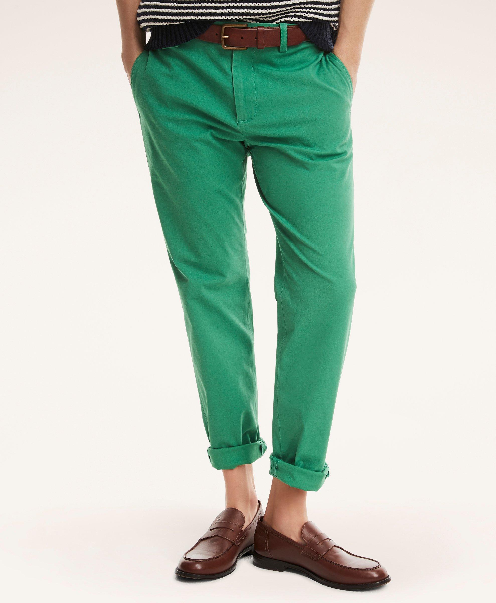 BROOKS BROTHERS MILANO SLIM-FIT STRETCH SUPIMA COTTON POPLIN CHINO PANTS | GREEN | SIZE 30 32 
