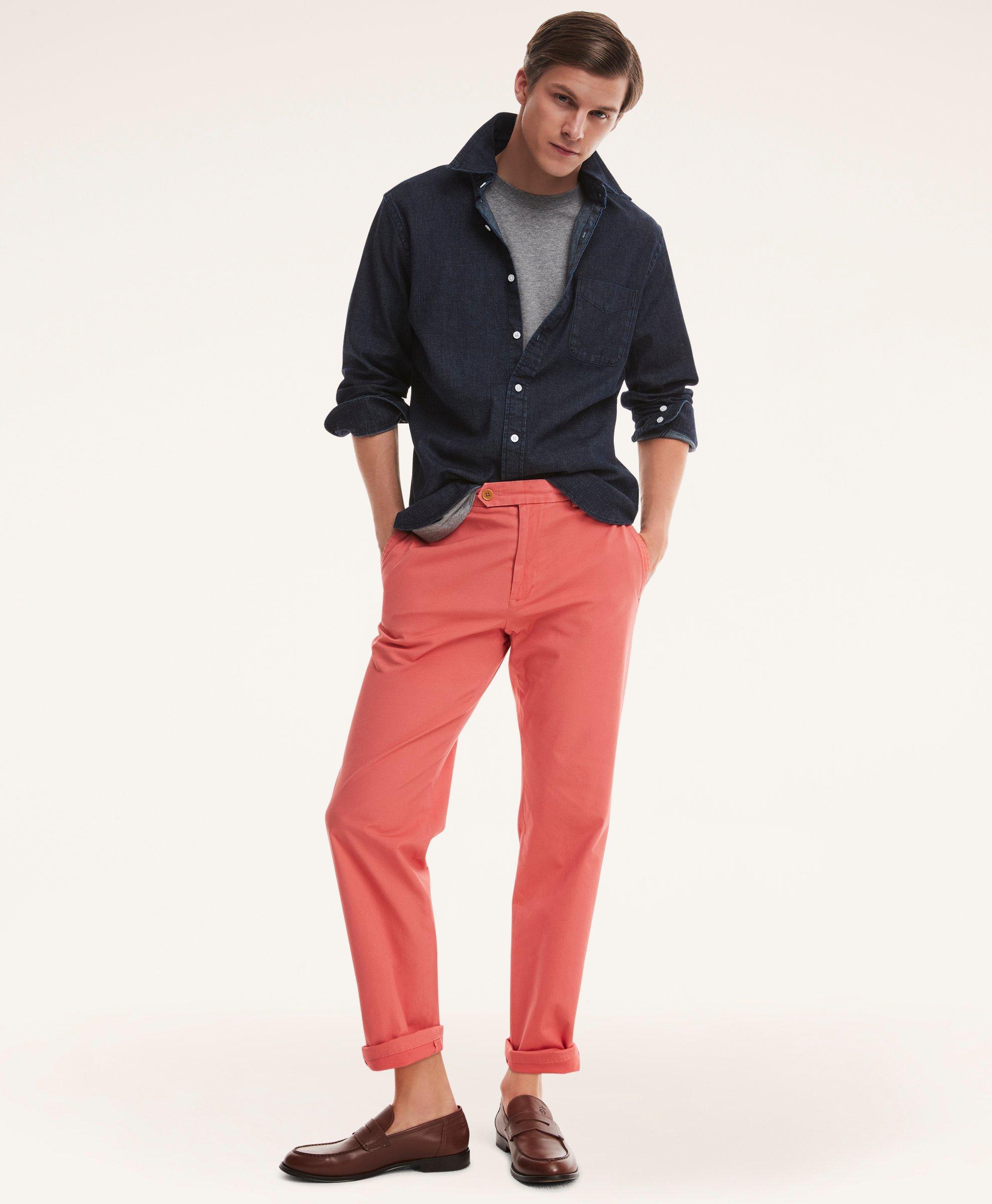 Brooks Brothers Clark Straight-fit Stretch Supima Cotton Poplin Chino Pants | Coral | Size 32 30