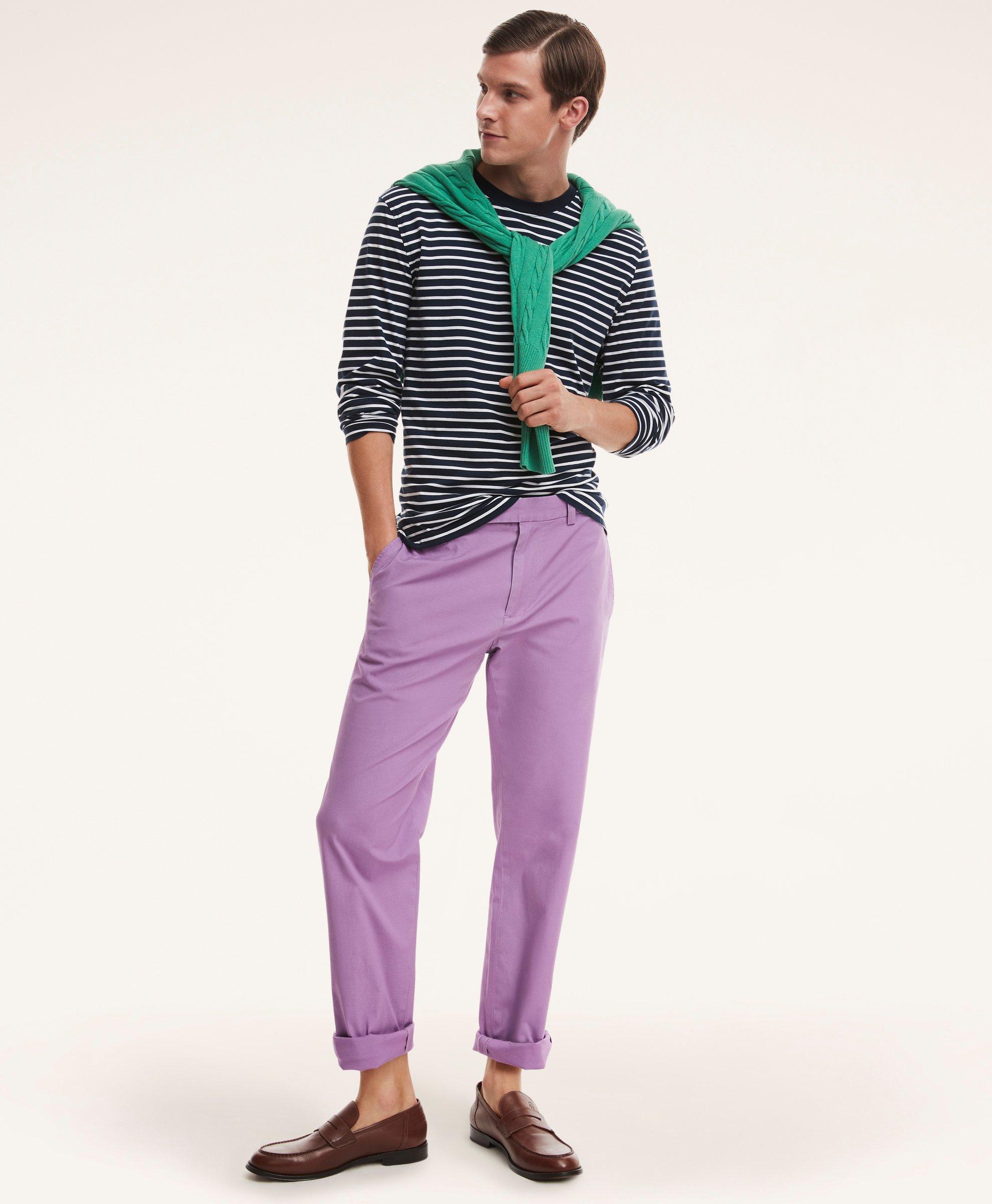 Brooks Brothers Clark Straight-fit Stretch Supima Cotton Poplin Chino Pants | Lavender | Size 32 30