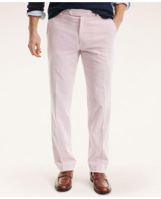 Brooks Brothers Clark Straight-fit Cotton Seersucker Pants | Red | Size 28 32