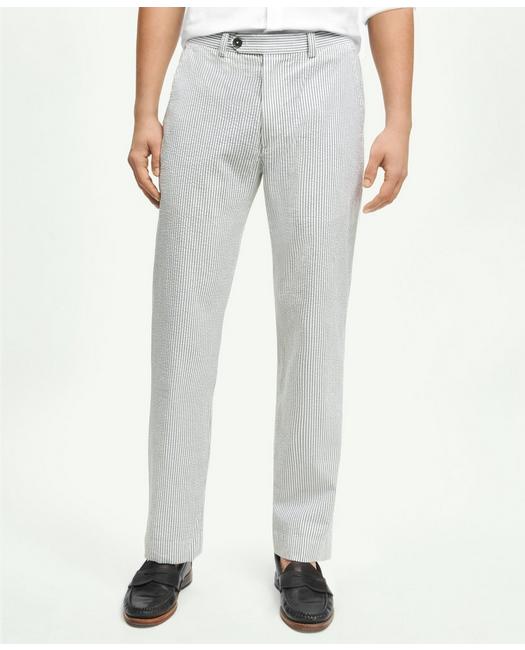 Brooks Brothers Milano Slim-fit Washed Stretch Cotton Seersucker Pants | Grey | Size 32 30