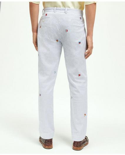 Stretch Cotton Seersucker Flag Embroidered Chino Pants