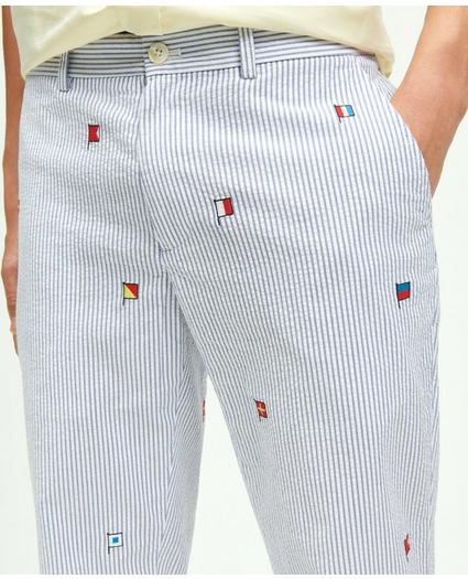 Stretch Cotton Seersucker Flag Embroidered Chino Pants