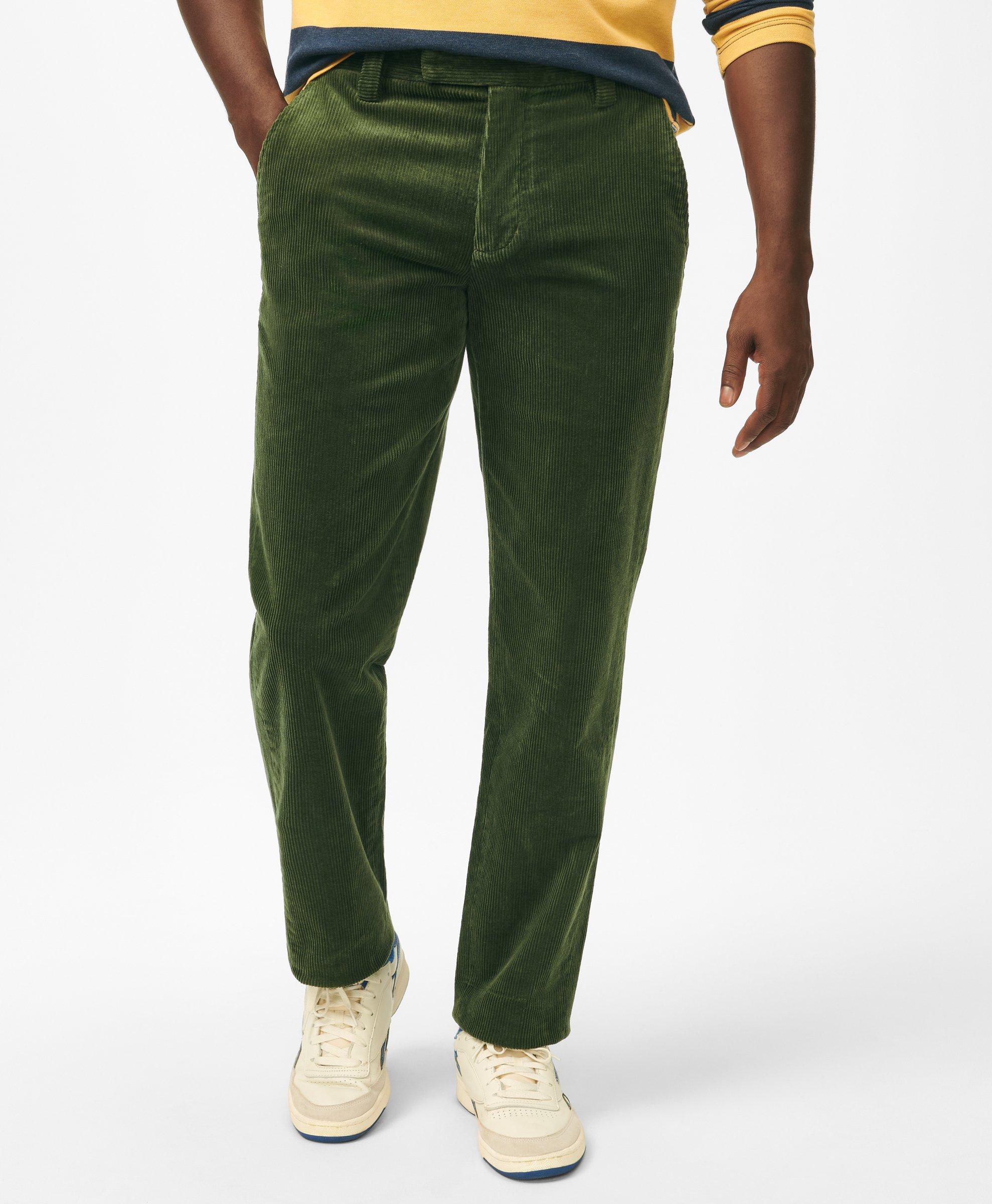 Brooks Brothers Regular Fit Cotton Wide-wale Corduroy Pants In Dark Green