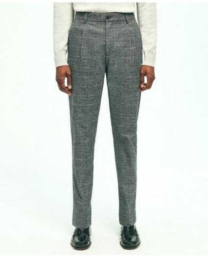 Stretch Cotton Checked Flannel Pleat-Front Pants