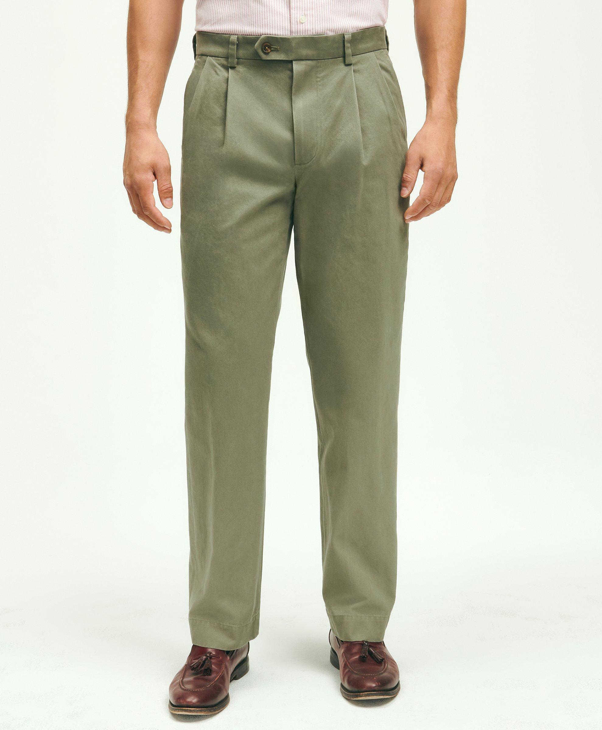 Brooks Brothers Pleat-front Cotton Vintage Chino Pants | Green | Size 32 34