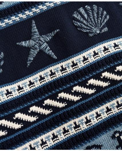 Supima Cotton Nautical Motif Fair Isle Crewneck Sweater