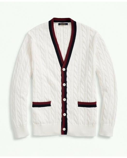 Brooks Brothers Vintage-inspired Supima Cotton Tennis Cardigan | White | Size Large