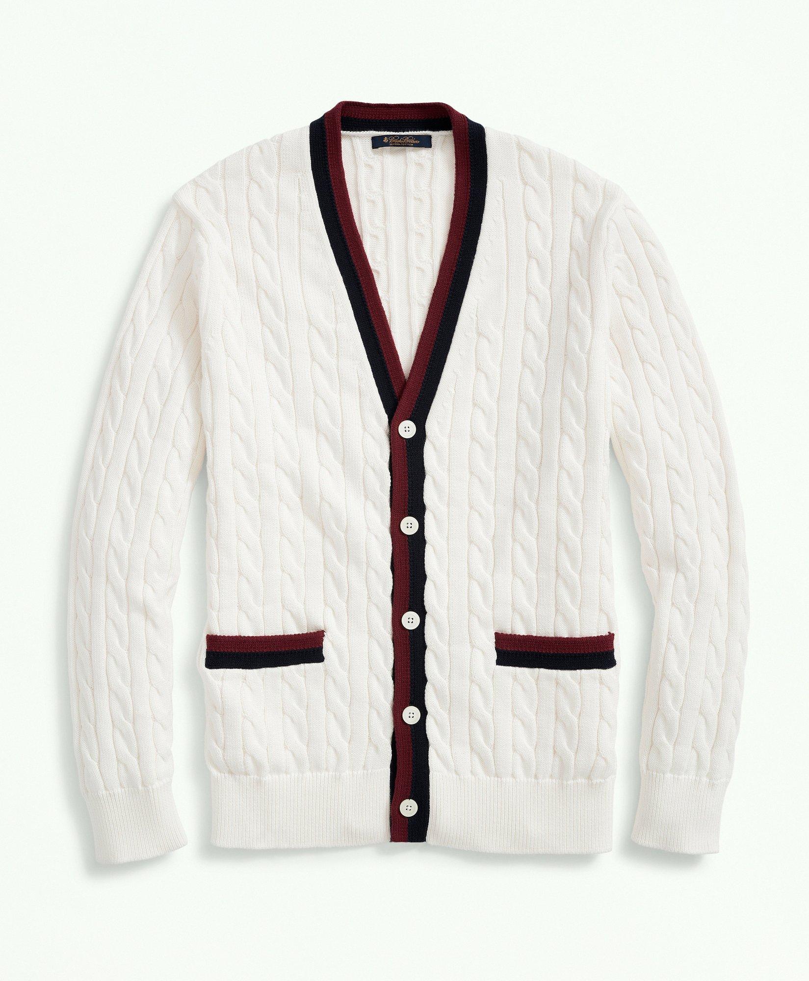 Brooks Brothers Vintage-inspired Supima Cotton Tennis Cardigan | White | Size Xl
