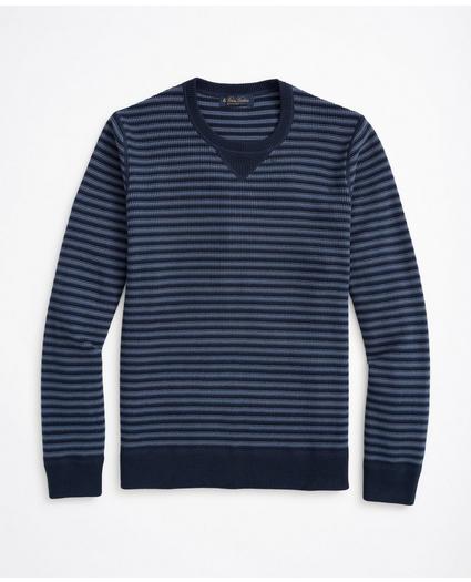 Striped Cotton Pique Crewneck Sweater