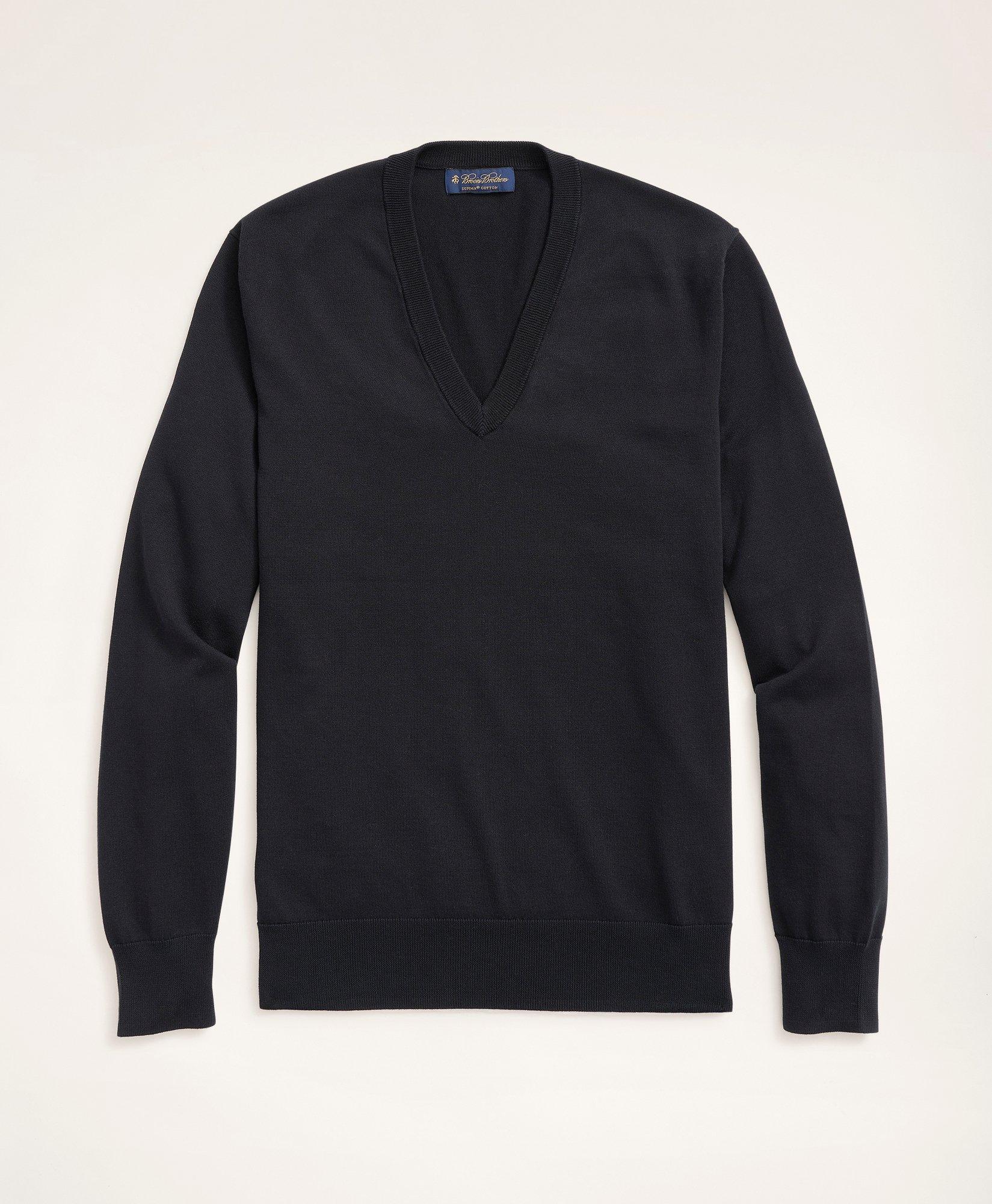 Brooks Brothers Supima Cotton V-neck Sweater | Black | Size Large