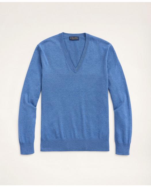 Shop Brooks Brothers Supima Cotton V-neck Sweater | Dark Blue Heather | Size Small