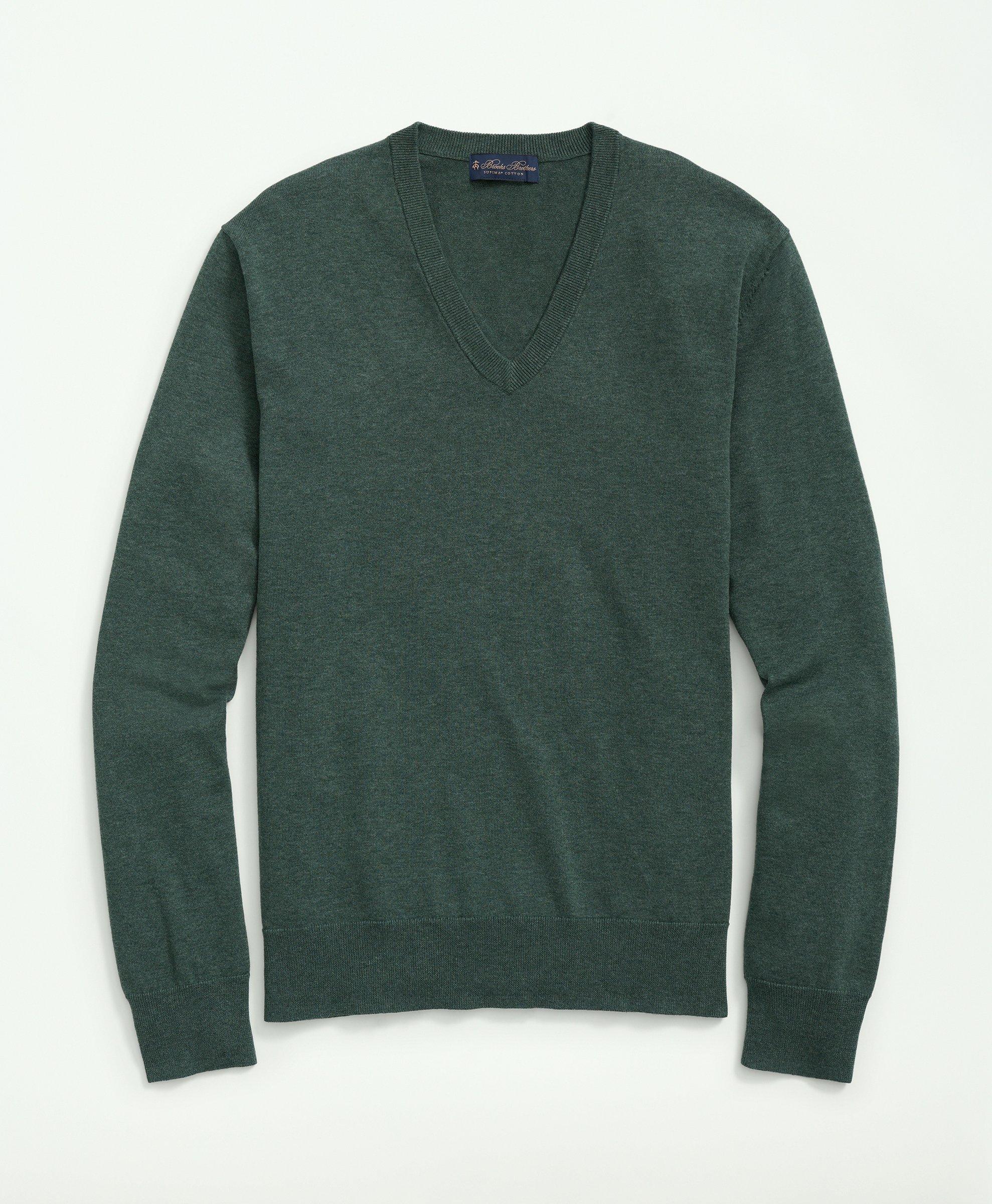 Brooks Brothers Supima Cotton V-neck Sweater | Dark Green Heather | Size Small