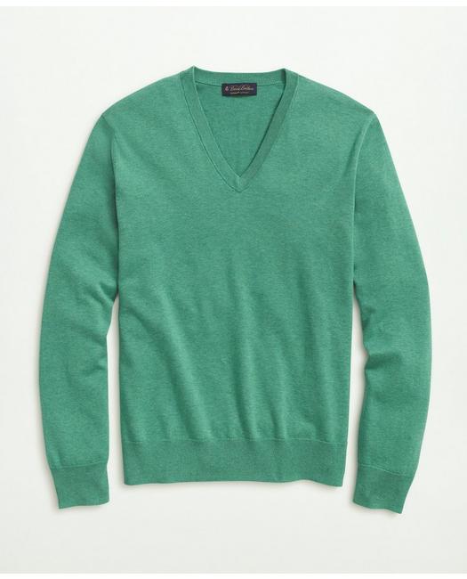 Brooks Brothers Supima Cotton V-neck Sweater | Green Heather | Size Small