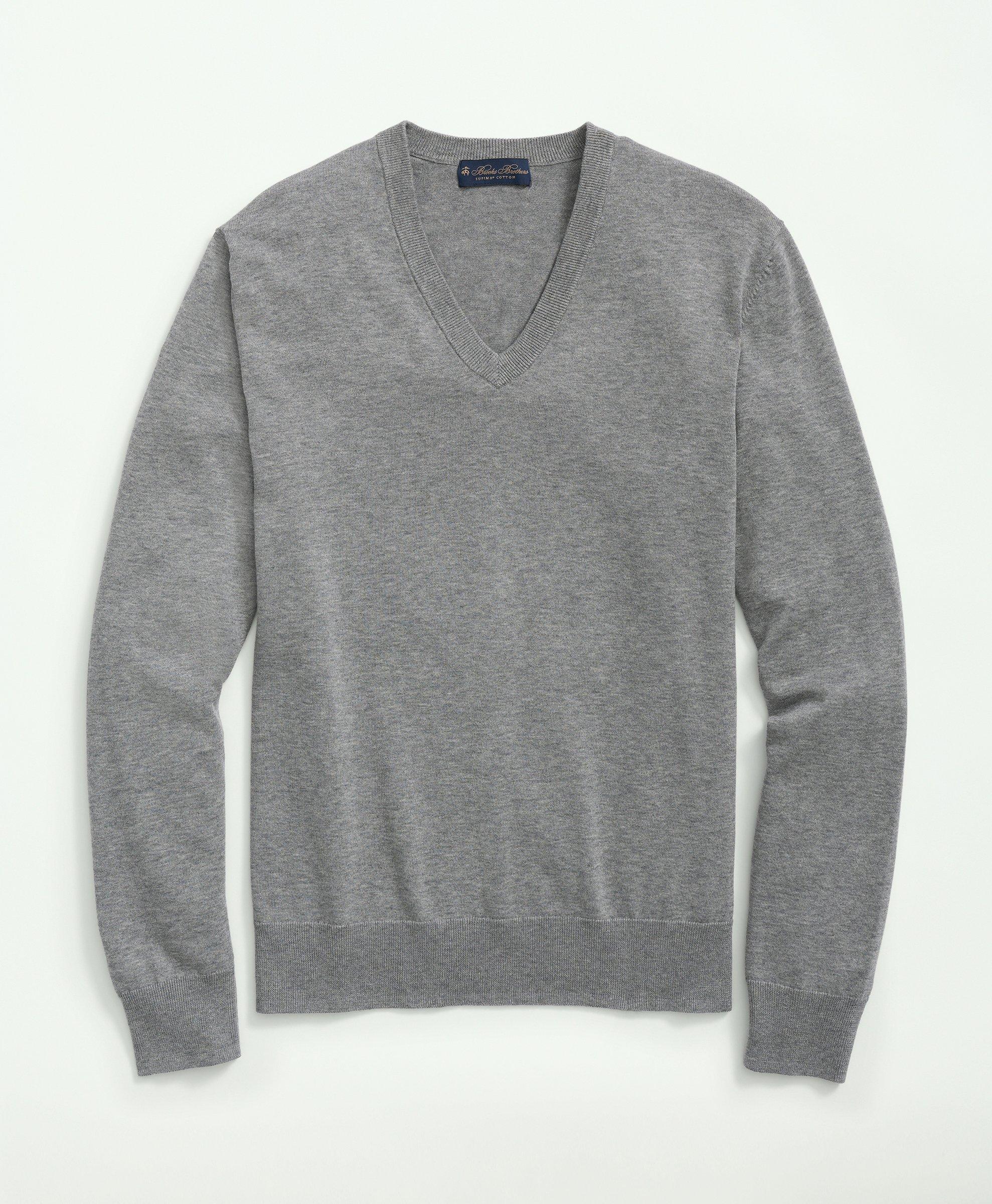 Brooks Brothers Supima Cotton V-neck Sweater | Grey Heather | Size Xl