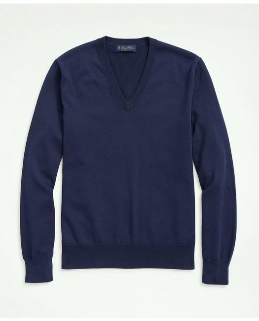 Brooks Brothers Supima Cotton V-neck Sweater | Navy | Size Small